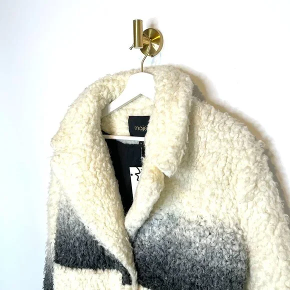 RunwayMaje Ombre Mid Length Black White Teddy CoatStreetwear Glam$755